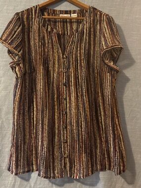 Liz Claiborne Blouse Short Cap Sleeves Button Up Multicolor Women’s Sz L